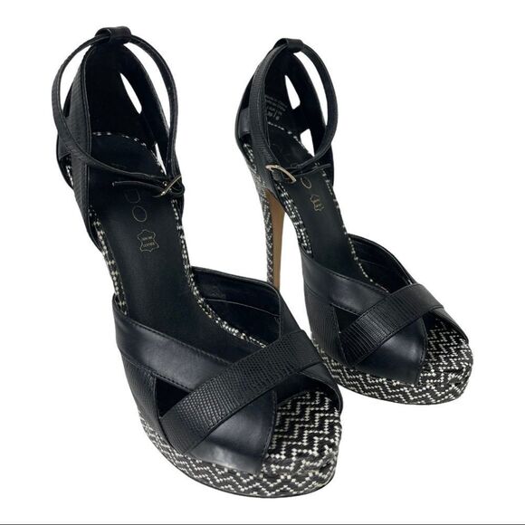 Aldo Black White Chevron Platform Heels Size 8.5 - Picture 2 of 8